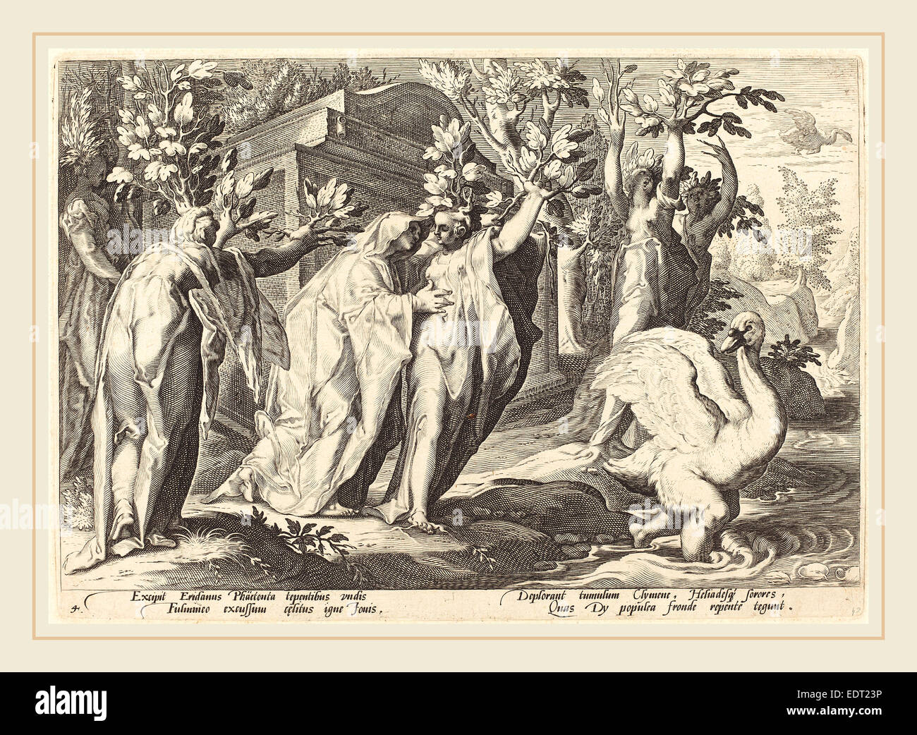 Officina di Hendrik Goltzius dopo Hendrik Goltzius (fiammingo, 1574-1575-dopo il 1655), carrozza Phaeton di Suore della cambiata in pioppi Foto Stock