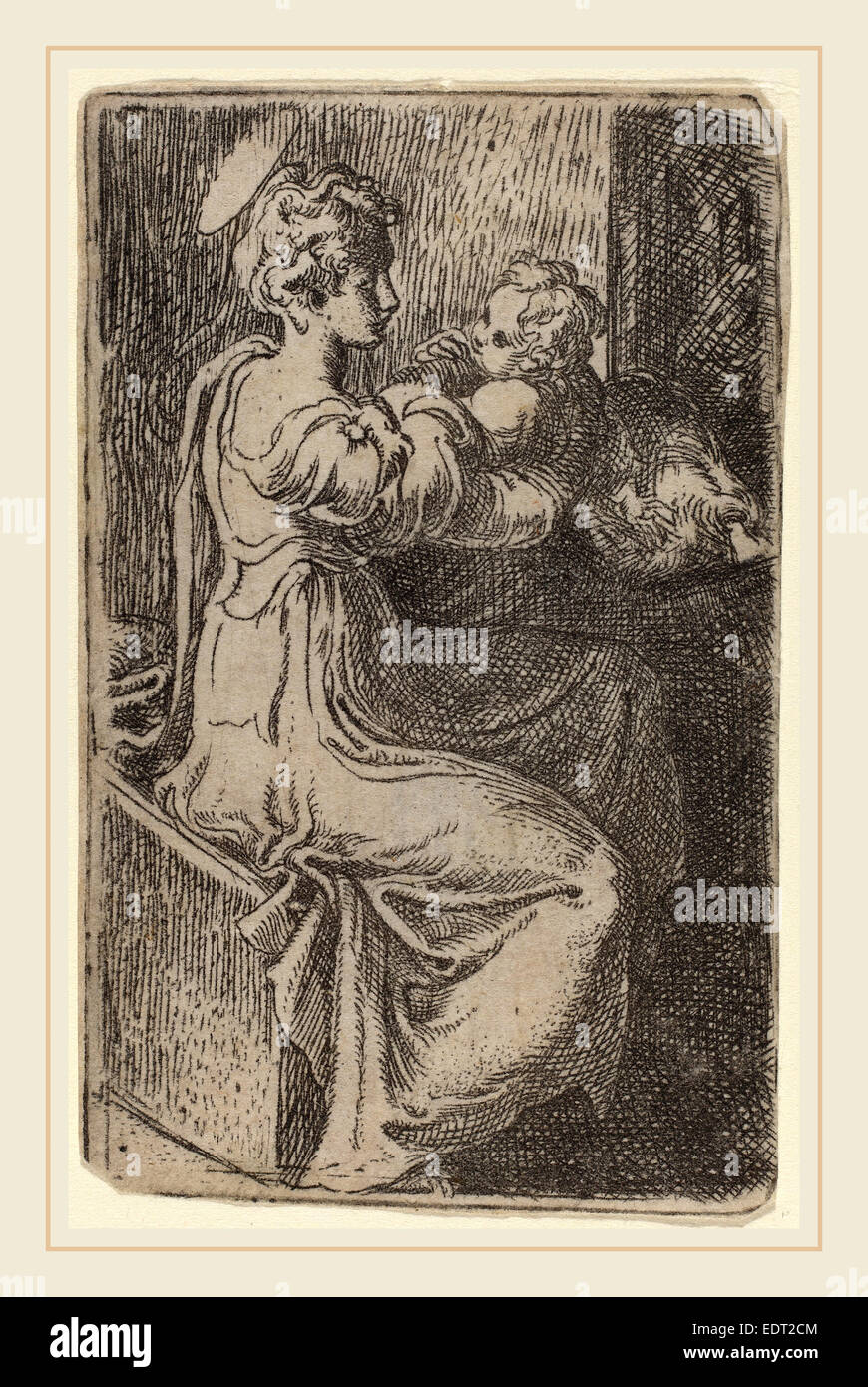 Parmigianino (Italiano, 1503-1540), la Vergine e il Bambino, di attacco Foto Stock