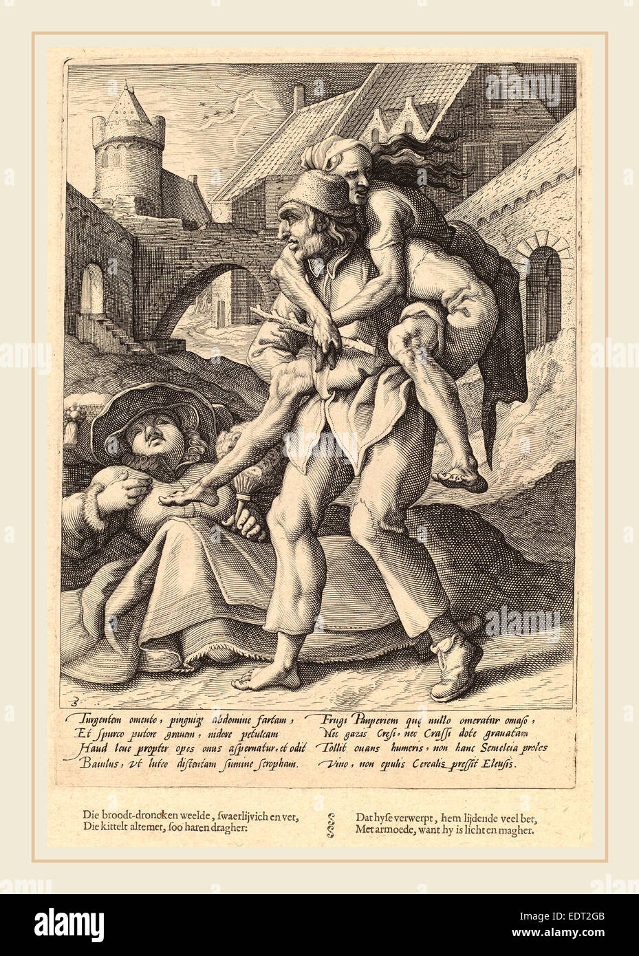 Officina di Hendrik Goltzius dopo Karel van Mander io (olandese del XVII secolo), la povertà è più facile da sopportare di lusso, c. 1592 Foto Stock