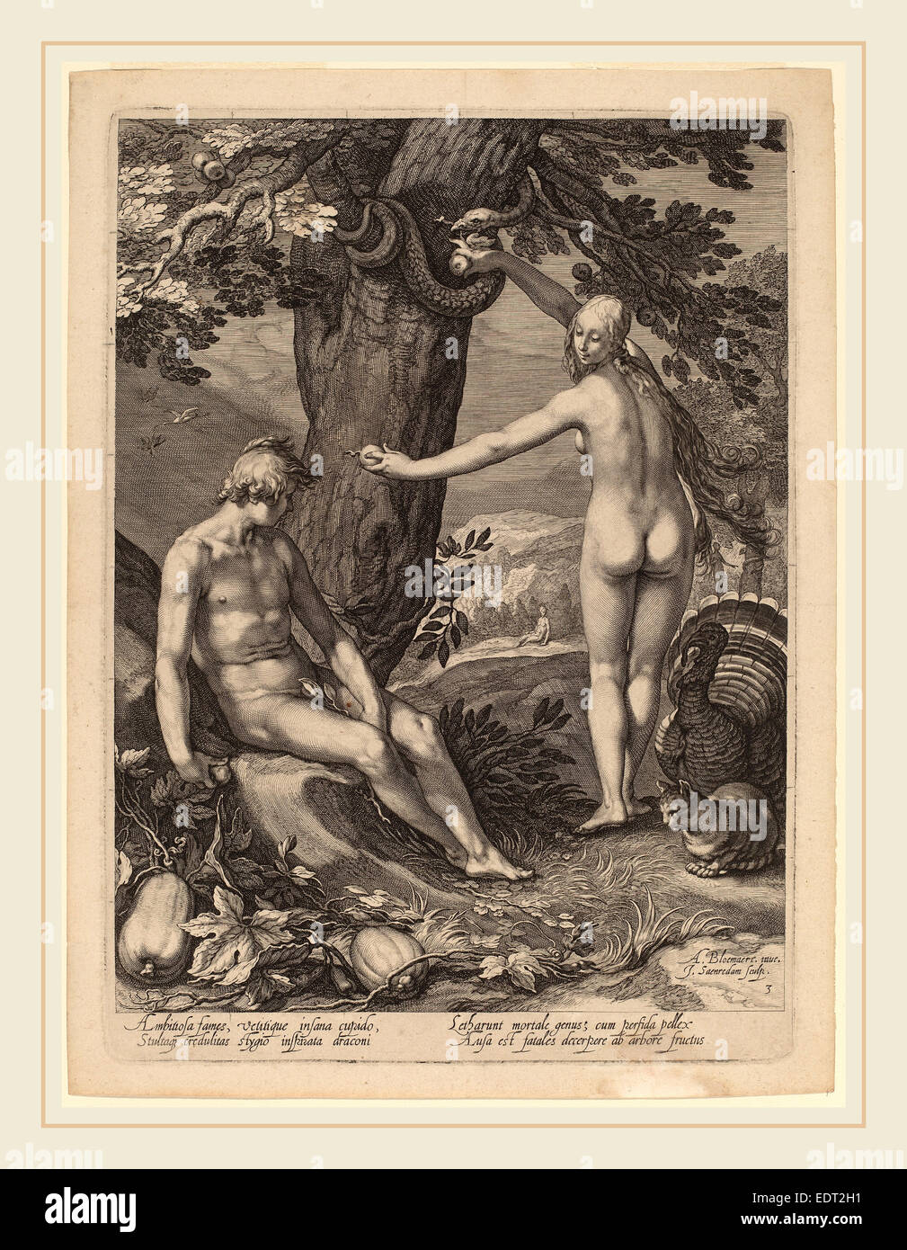 Jan Pietersz Saenredam dopo Abramo Bloemaert (Olandese, 1565-1607), la tentazione dell uomo, 1604, incisioni su carta vergata Foto Stock