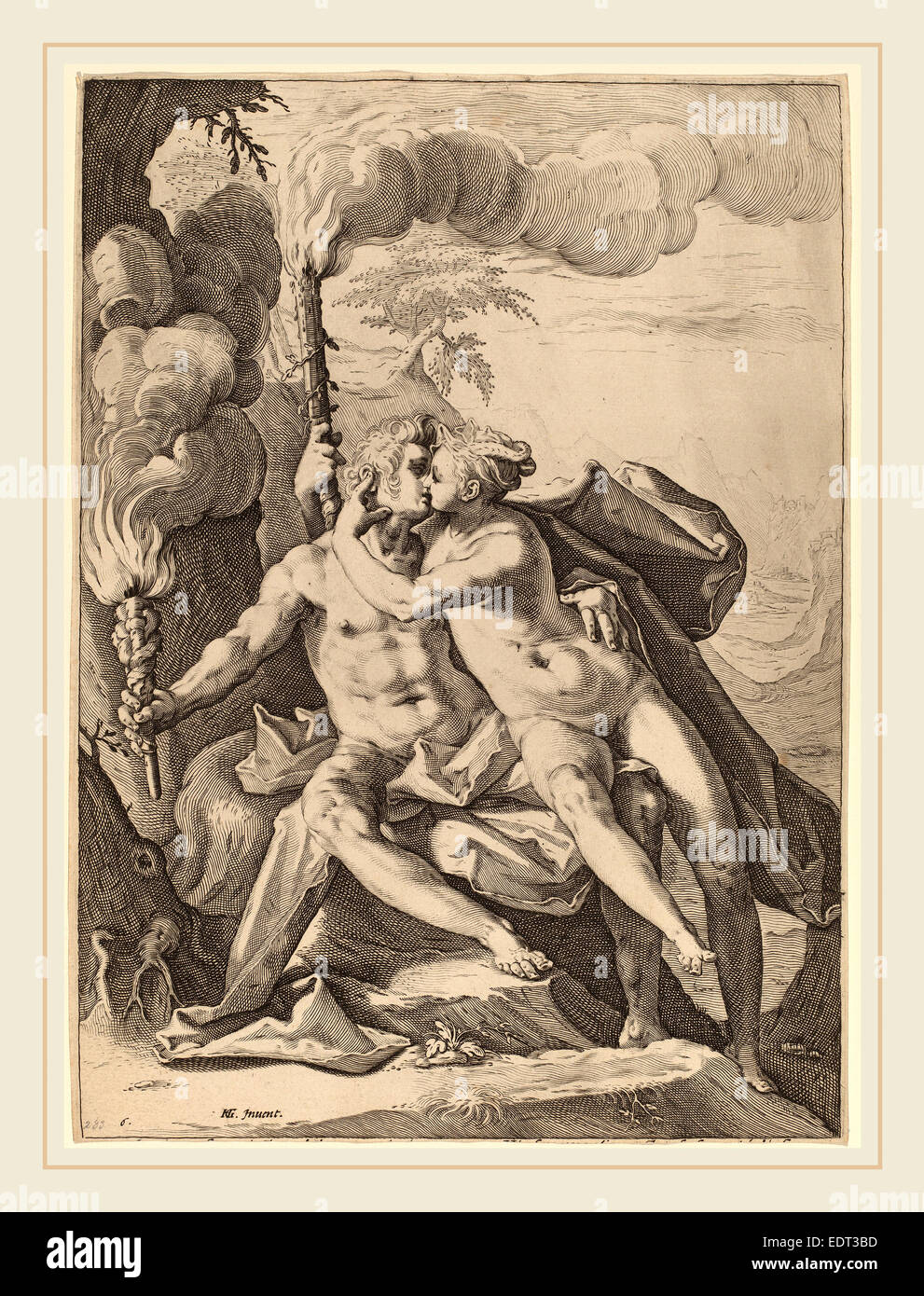 Jacob Matham dopo Hendrik Goltzius (Olandese, 1571-1631), Eros e Anteros, probabilmente 1588, incisioni su carta vergata Foto Stock