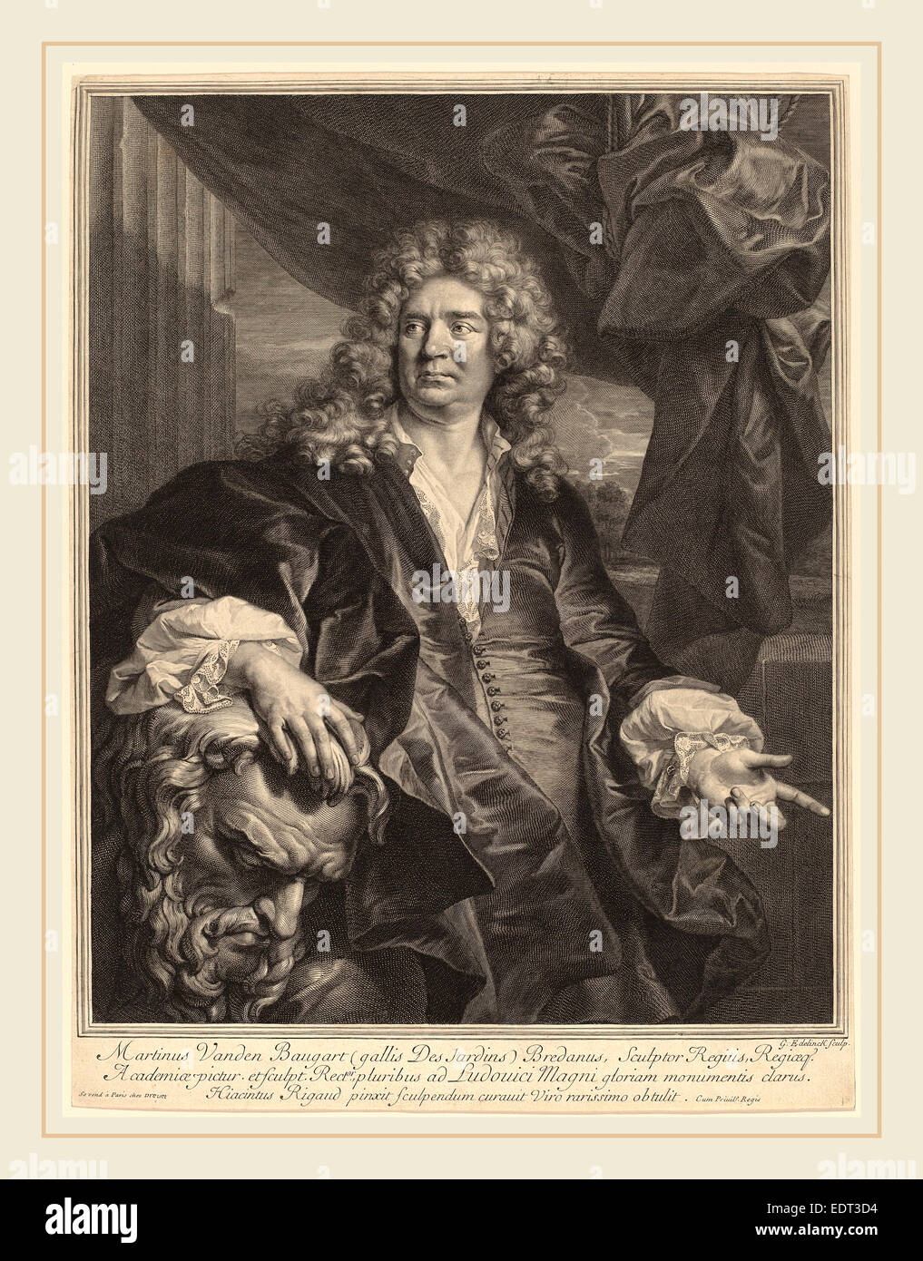Gerard Edelinck dopo Hyacinthe Rigaud Il duomo (fiammingo, 1640-1707), Martin Desjardins, incisioni su carta vergata Foto Stock