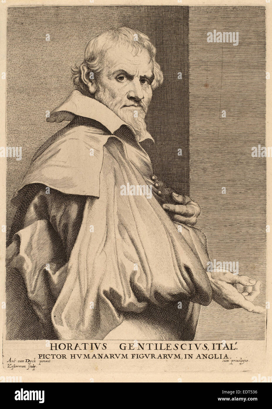 Emil Lucas Vorsterman dopo Sir Anthony van Dyck (fiammingo, 1595 - 1675), Orazio Gentileschi, probabilmente 1626-1641, incisione Foto Stock