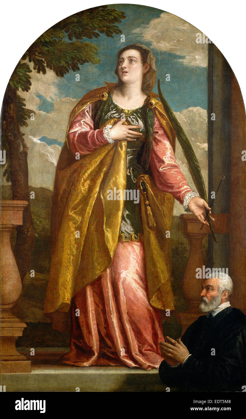 Veronese, Saint Lucia e un donatore, Italiano, 1528-1588, probabilmente c. 1580, olio su tela Foto Stock