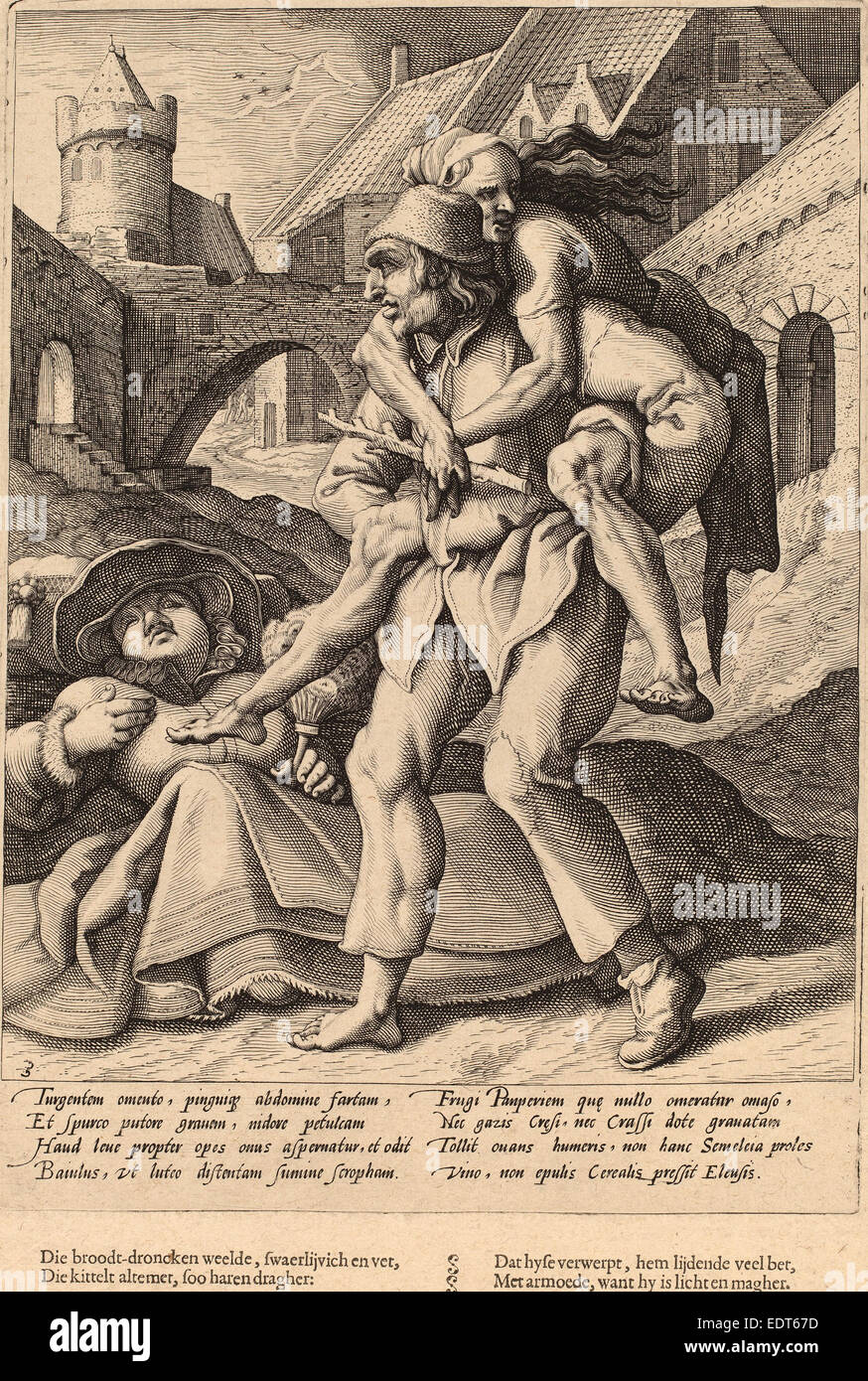 Officina di Hendrik Goltzius dopo Karel van Mander io (olandese del XVII secolo), la povertà è più facile da sopportare di lusso, c. 1592 Foto Stock