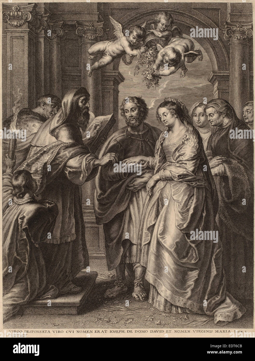 Schelte Adams Bolswert dopo Sir Peter Paul Rubens (fiammingo, 1586 - 1659), il Matrimonio della Vergine, incisione Foto Stock