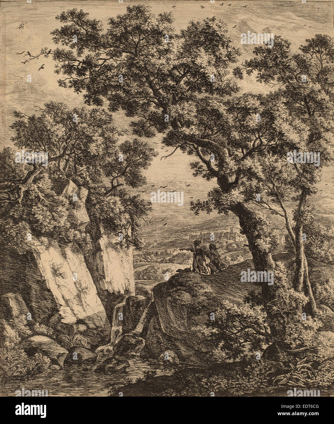 Anthonie Waterloo (Olandese, 1609-1610 - 1690), il paesaggio con Tobiolo e l'angelo, attacco Foto Stock