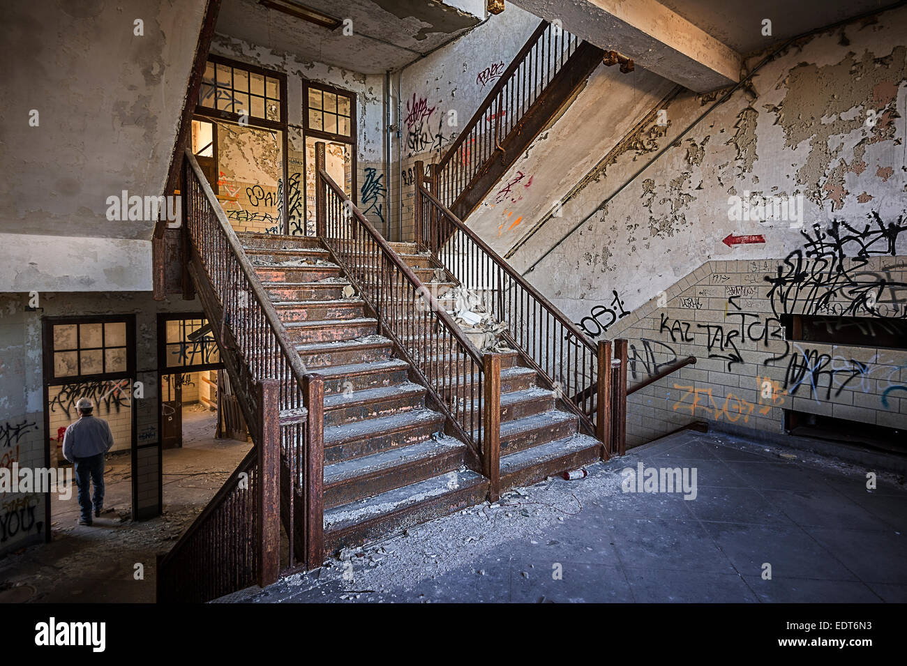 All'interno di abbandonato di alta scuola Foto Stock