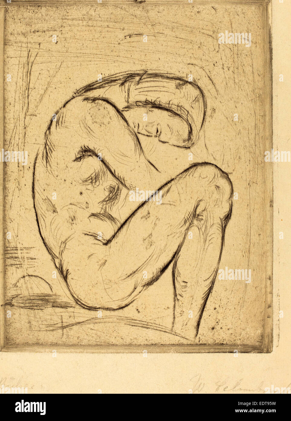 Wilhelm Lehmbruck, Büsser, Tedesco, 1881 - 1919, 1912, puntasecca in nero su carta intessuta Foto Stock