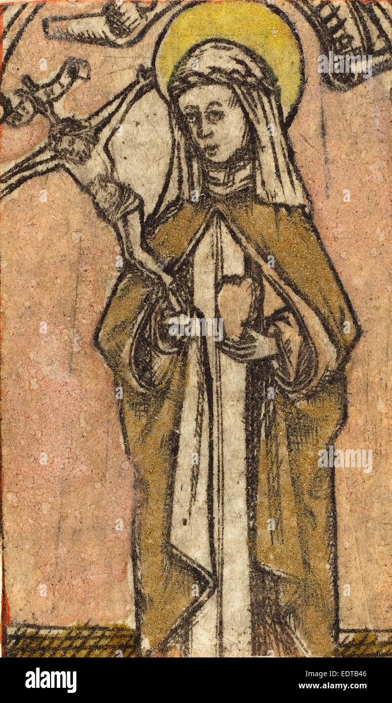 Il tedesco del xv secolo, Saint Brigitta?, c. 1460-1470, incisione colorate a mano Foto Stock