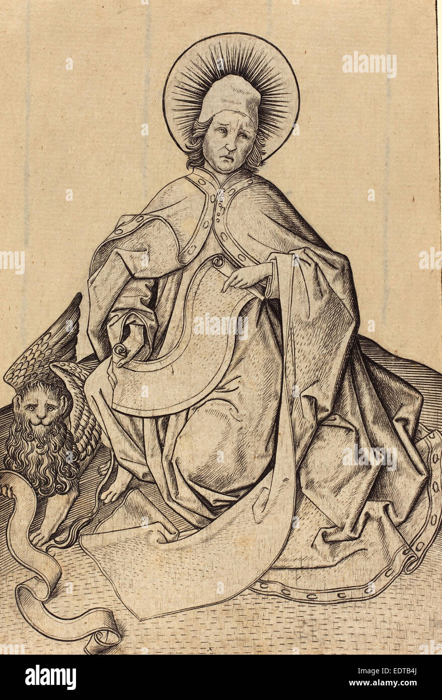 Master E.S. (Tedesco, attivo c. 1450 - attivo 1467), San Marco, c. 1460-1465, incisione Foto Stock