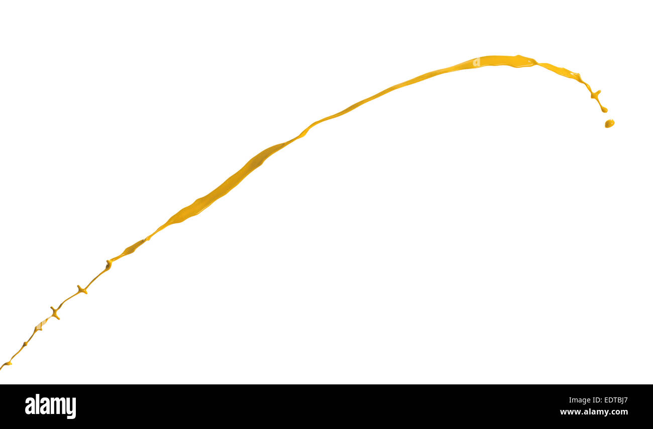 Spruzzi di vernice gialla isolato su sfondo bianco Foto Stock