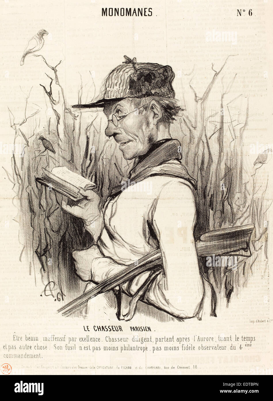 Honoré Daumier (francese, 1808 - 1879), Le Chasseur Parisien, 1841, litografia su carta da giornale Foto Stock