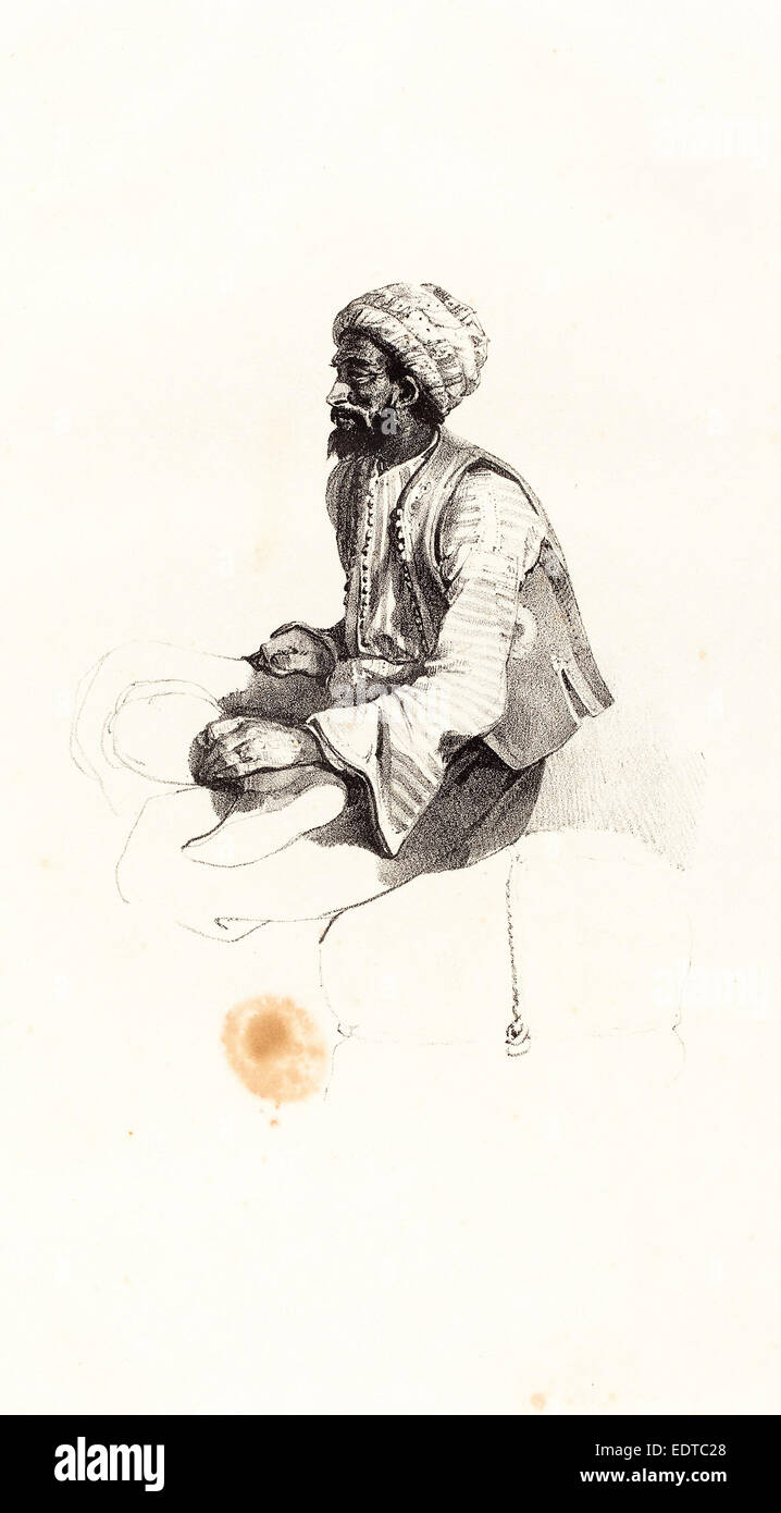 Nicolas-Toussaint Charlet (francese, 1792 - 1845), seduto Turk, 1825 litografia Foto Stock