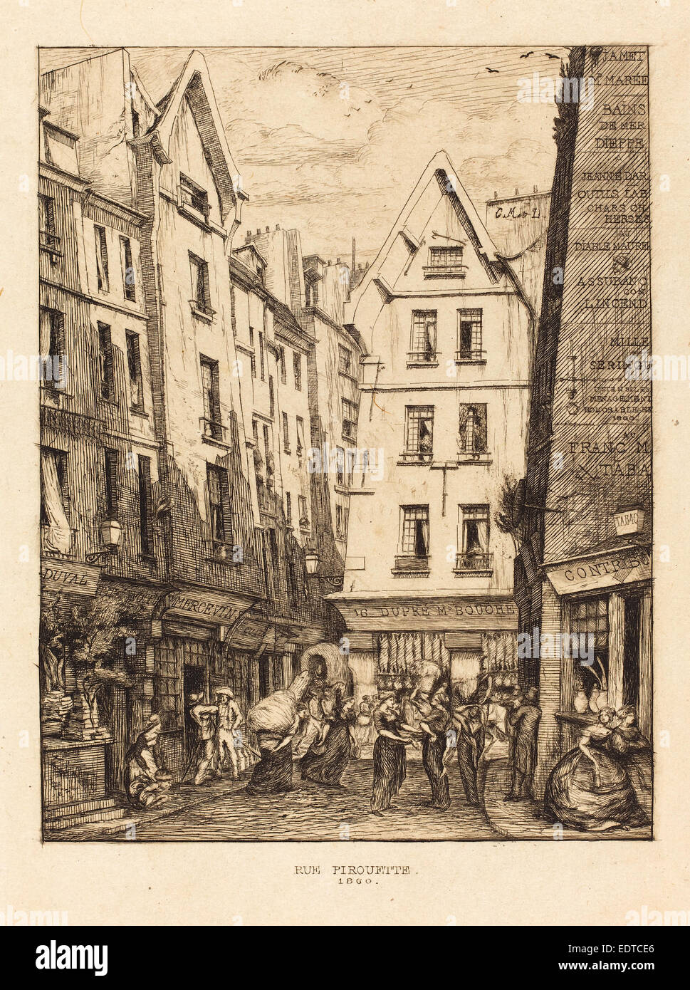 Charles Meryon (francese, 1821 - 1868), La Rue piroettare aux Halles di Parigi (piroettare Street, vicino ai mercati di Parigi), 1860 Foto Stock