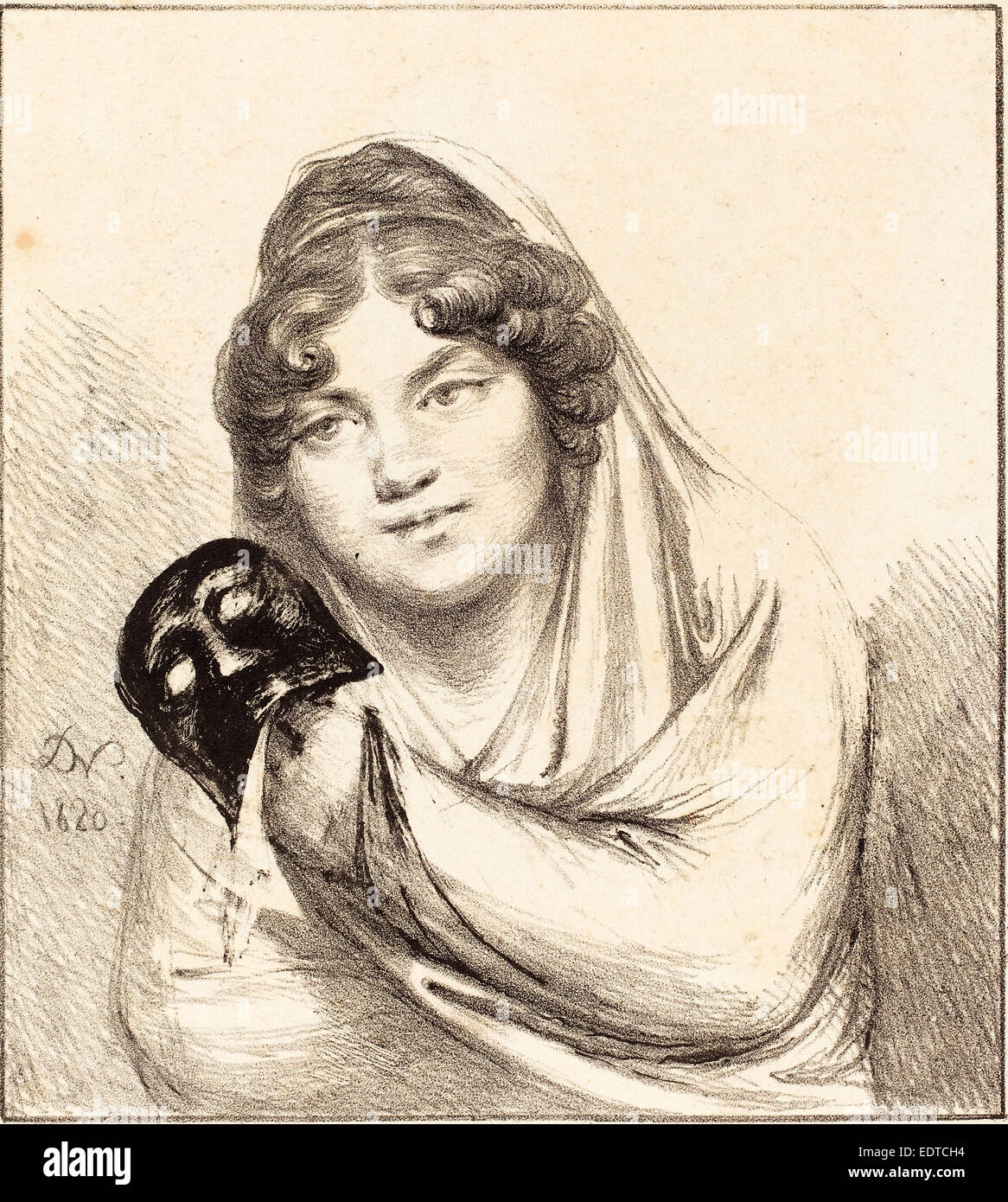 Il barone Dominique Vivant Denon (francese, 1747 - 1825), la ragazza con una maschera, 1820, litografia Foto Stock