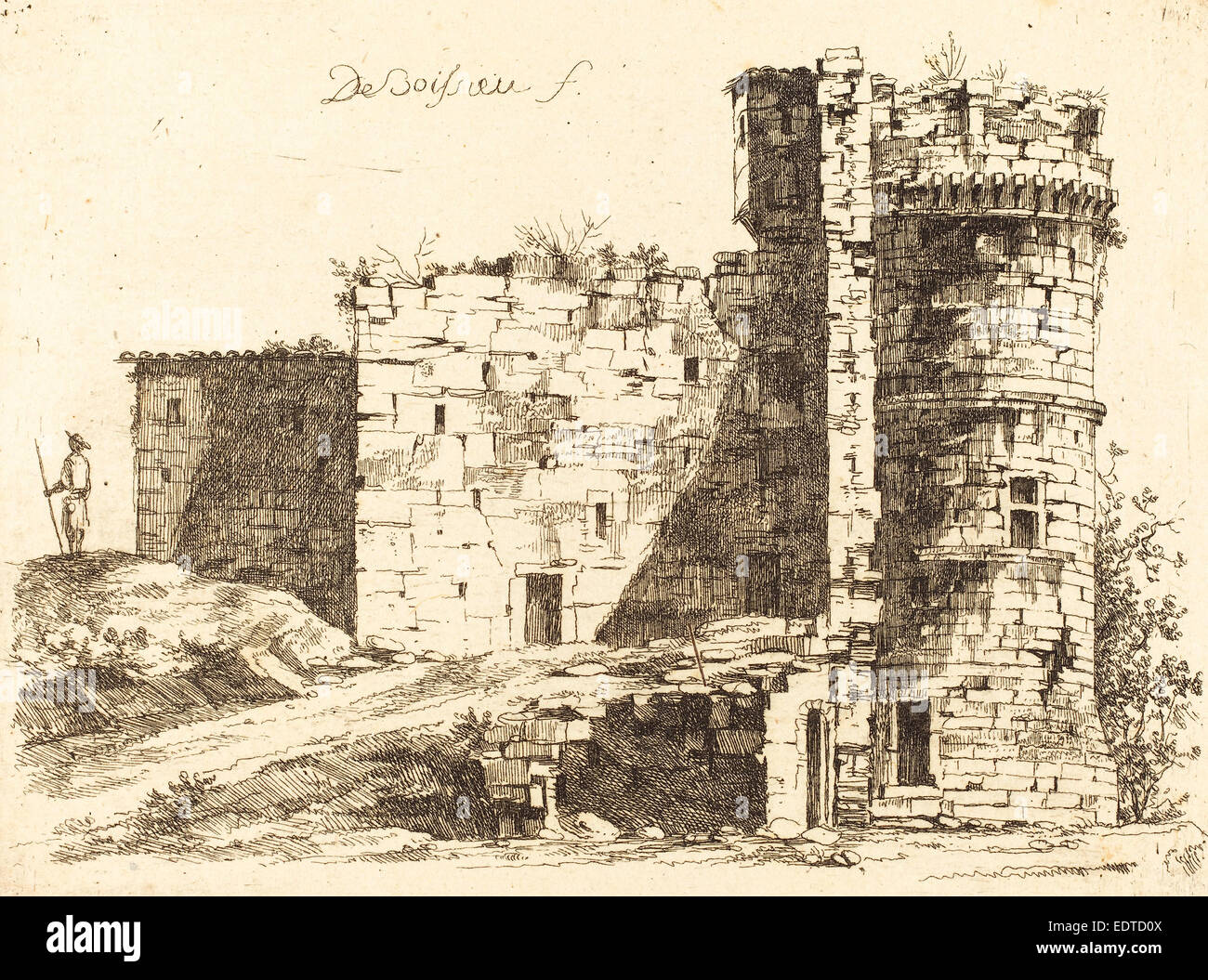 Jean-Jacques de Boissieu (francese, 1736 - 1810), le rovine del castello di Saint-Chamond, Loire, 1759, di attacco su cui la carta Foto Stock