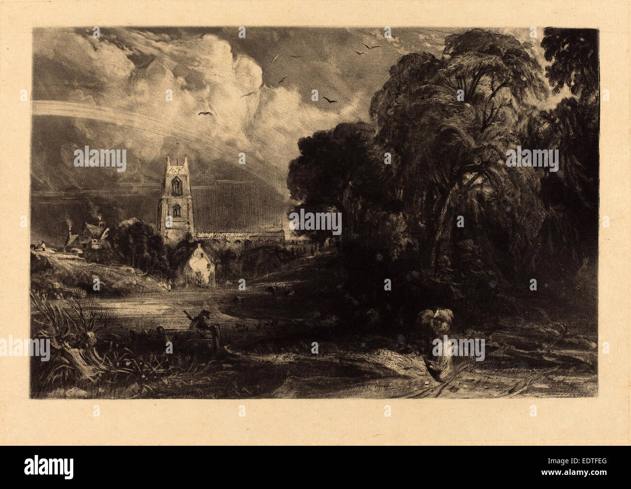 David Lucas dopo John Constable (British, 1802 - 1881), Stoke-da-Neyland, nel o dopo il 1829, mezzatinta [corso prova] Foto Stock