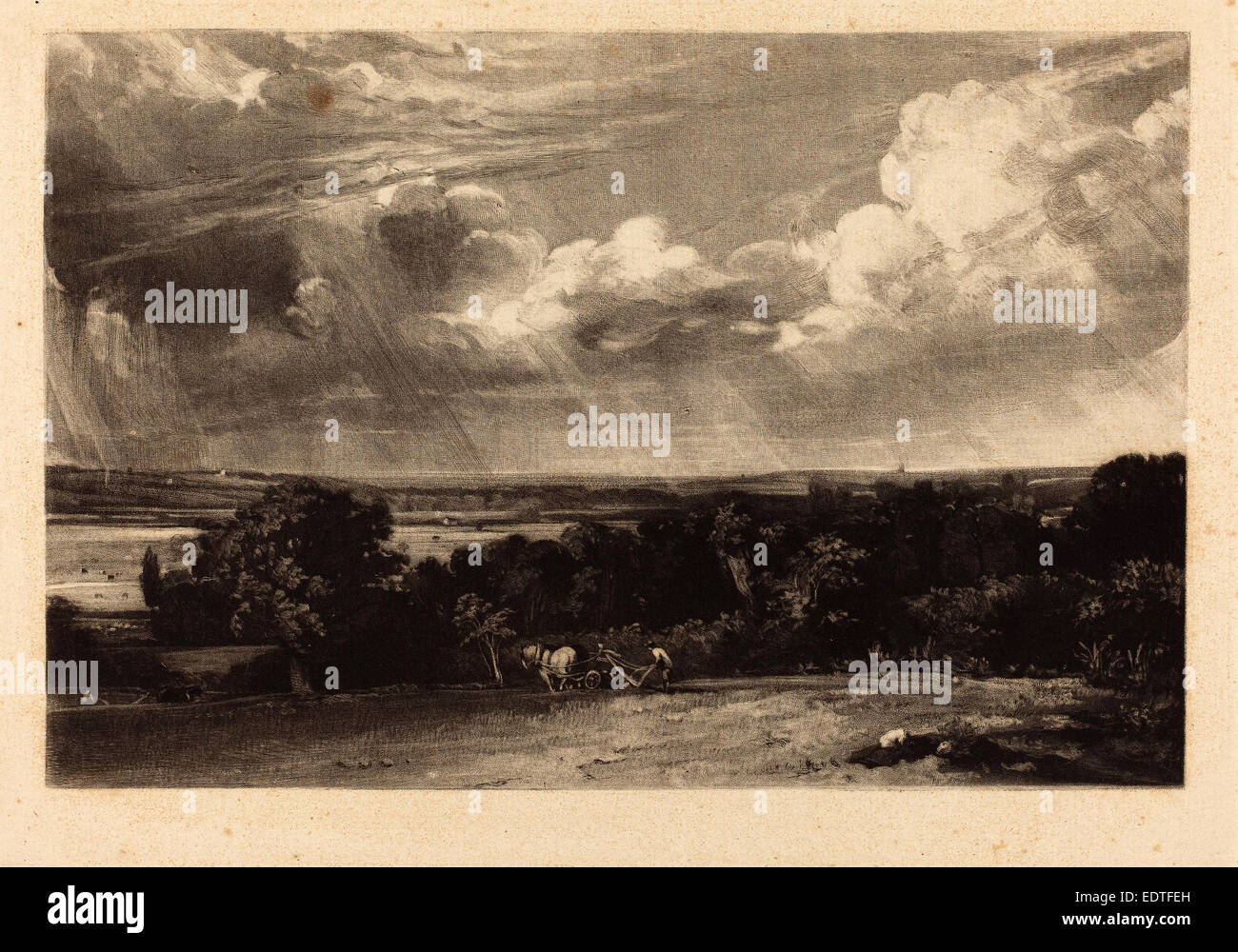 David Lucas dopo John Constable (British, 1802 - 1881), un Summerland, nel o dopo il 1829, mezzatinta [corso prova] Foto Stock