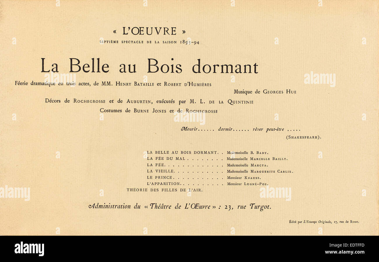 Sir Edward Coley Burne-Jones (British, 1833 - 1898), La Belle au Bois dormant, 1894, collotipia in nero su carta intessuta Foto Stock