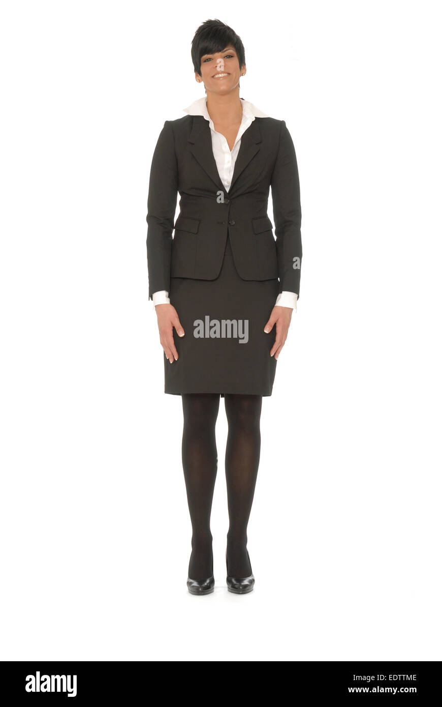 Business Woman Standing diritta e alta. Foto Stock