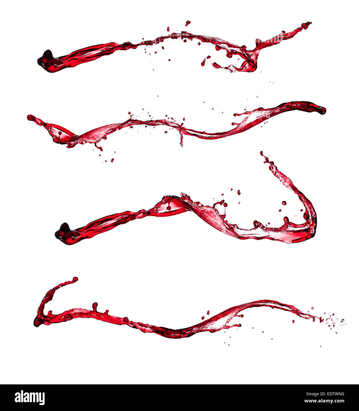 Colpo isolato di vino rosso schizzi su sfondo bianco Foto Stock