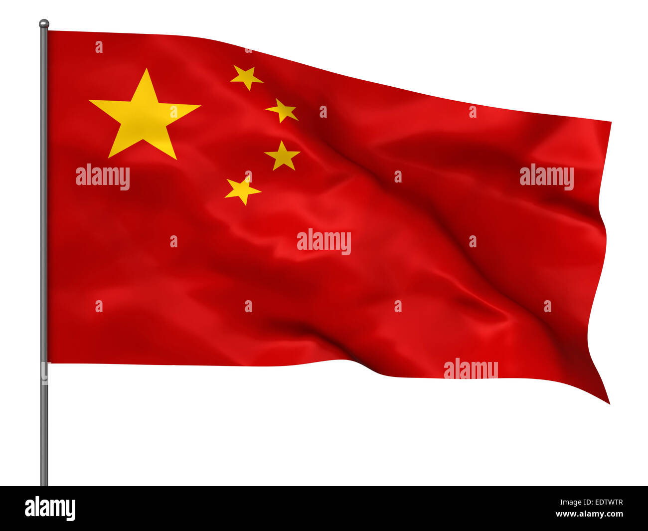 Sventola bandiera cinese isolate su sfondo bianco Foto Stock