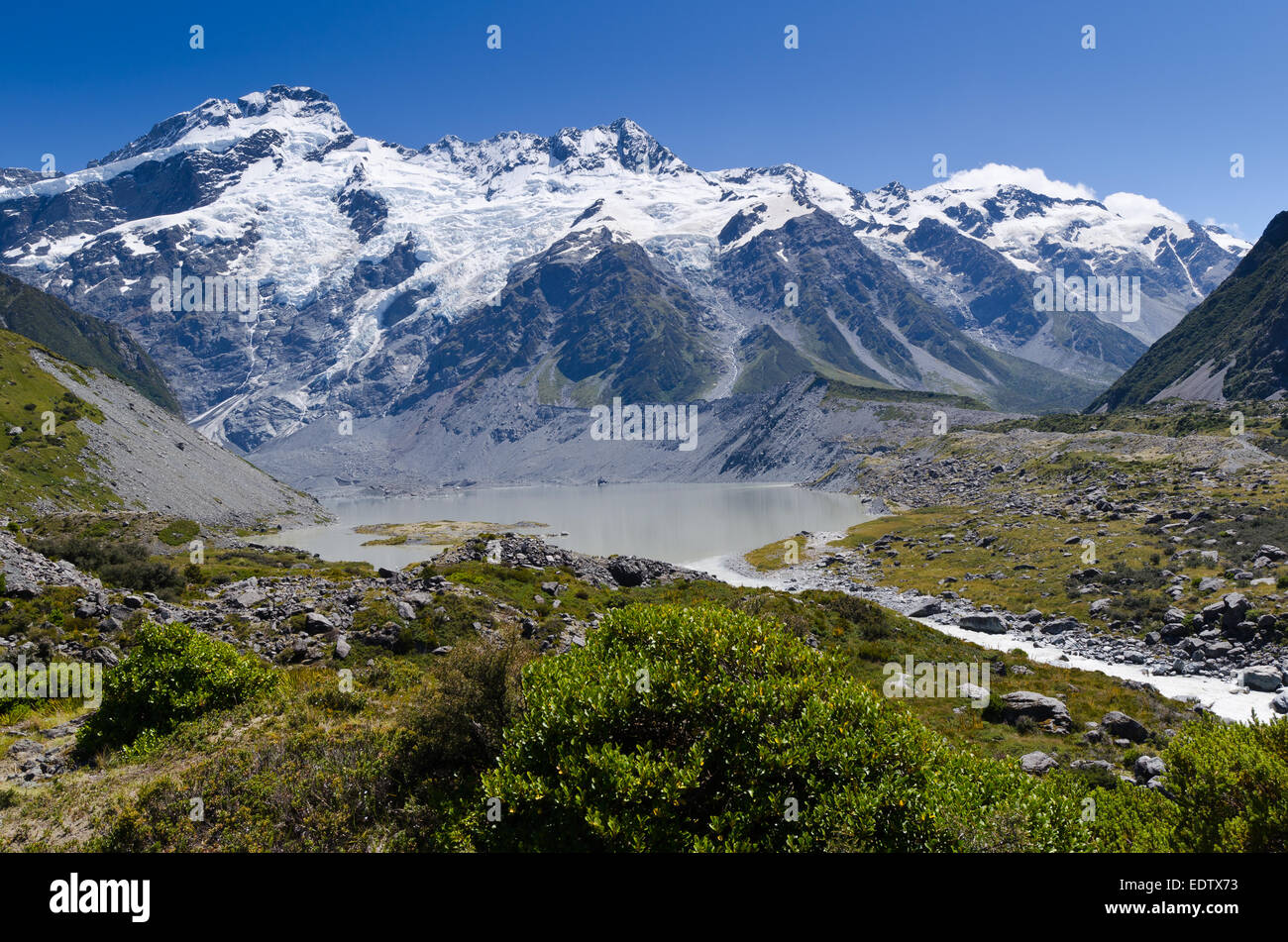 Hooker Valley via, Aoraki/Mount Cook, Nuova Zelanda Foto Stock