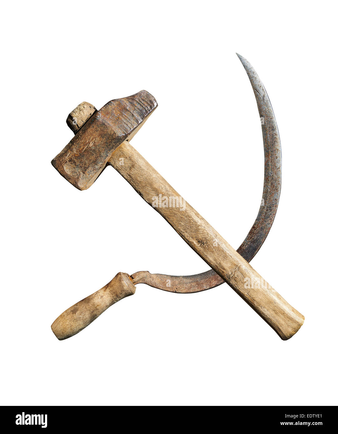 Simbolo dell'URSS falce e martello su sfondo bianco Foto Stock