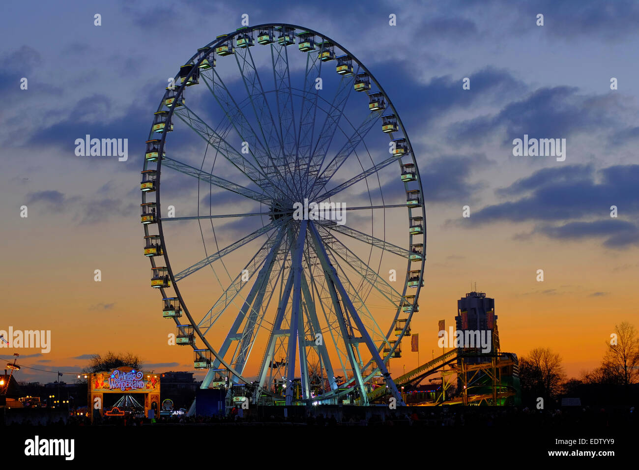 Grande giro delle ruote al Winter Wonderland di Hyde Park, Londra Foto Stock