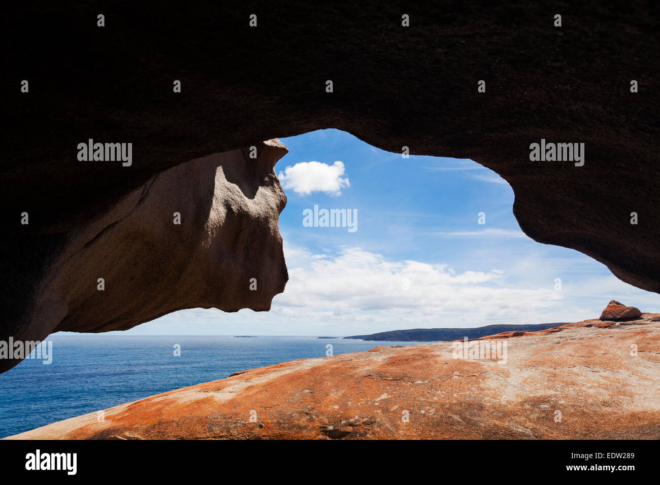 Vista dell'oceano dal Remarkable Rocks su Kangaroo Island, Sud Australia Foto Stock