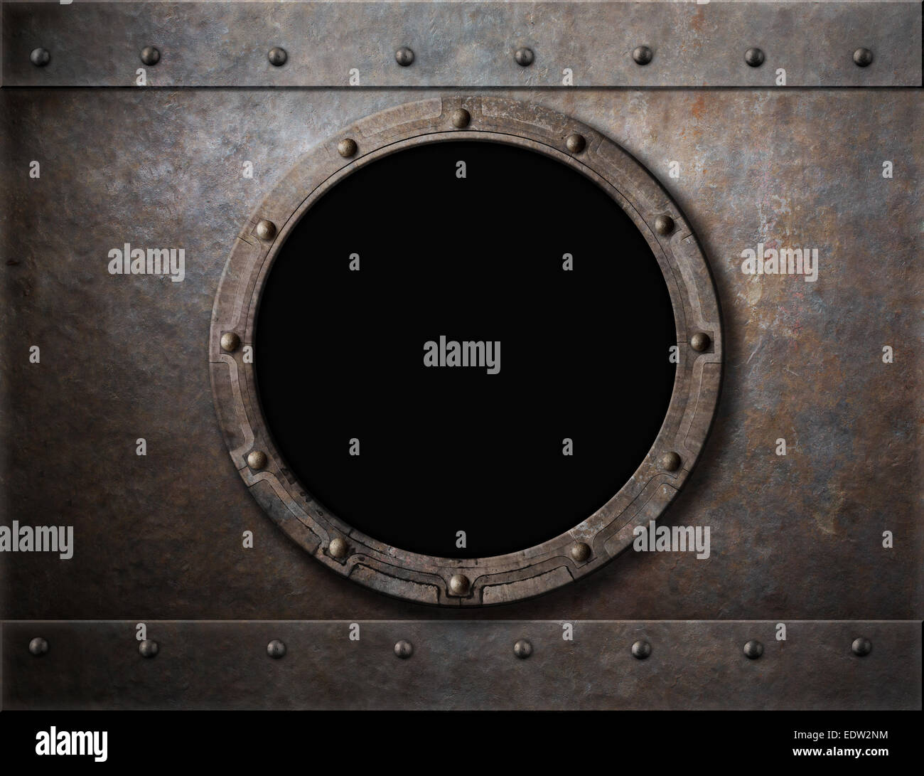 Sommergibile blindato di oblò o finestra di sfondo in metallo Foto Stock