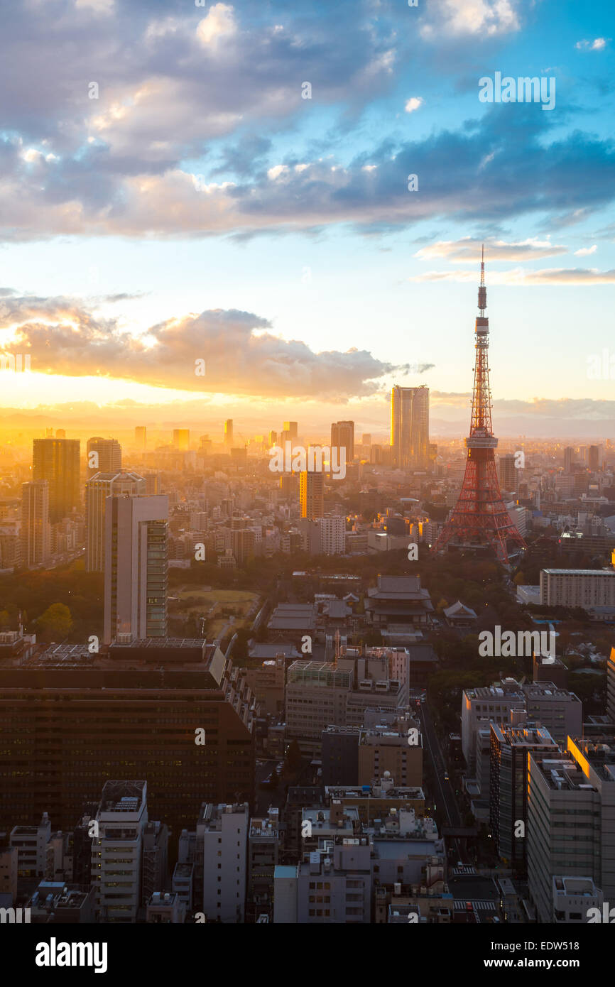 Vista aerea Torre di Tokyo cityscape tramonto al tramonto del Giappone Foto Stock