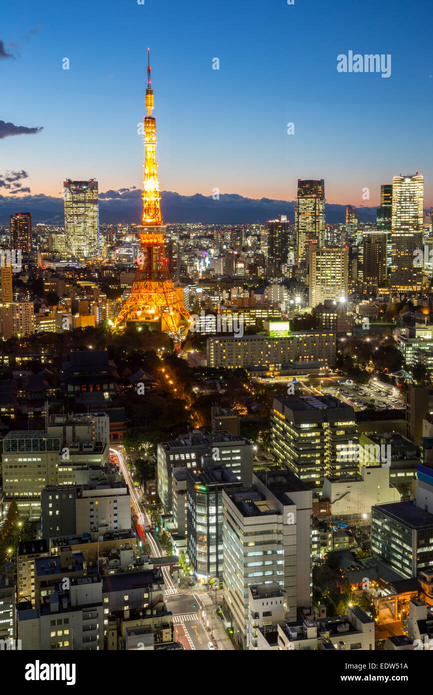Vista aerea Torre di Tokyo cityscape tramonto al tramonto del Giappone Foto Stock