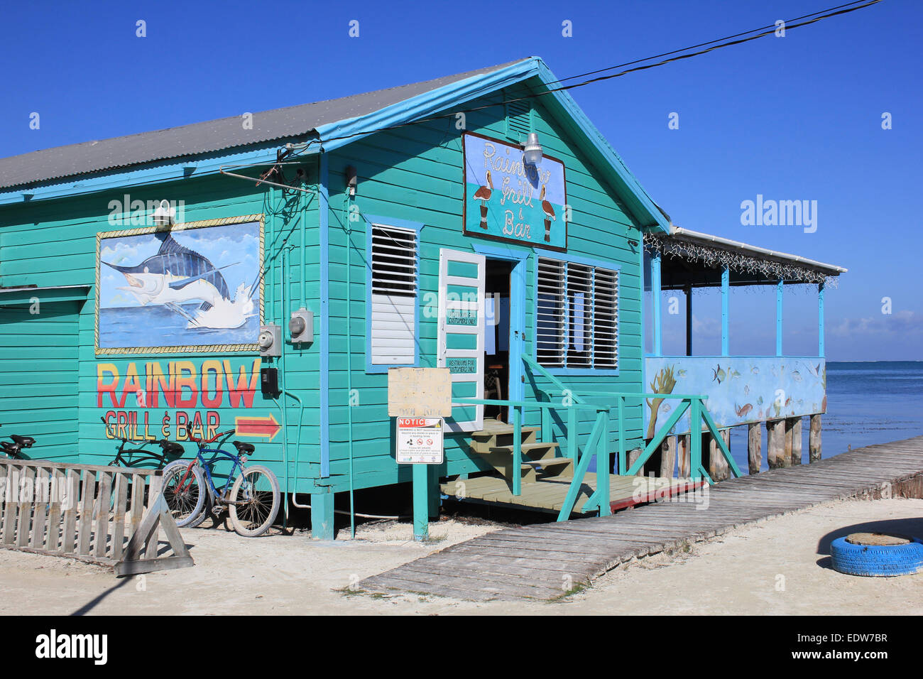 Rainbow Bar e Grill sul Caye Caulker, Belize Foto Stock