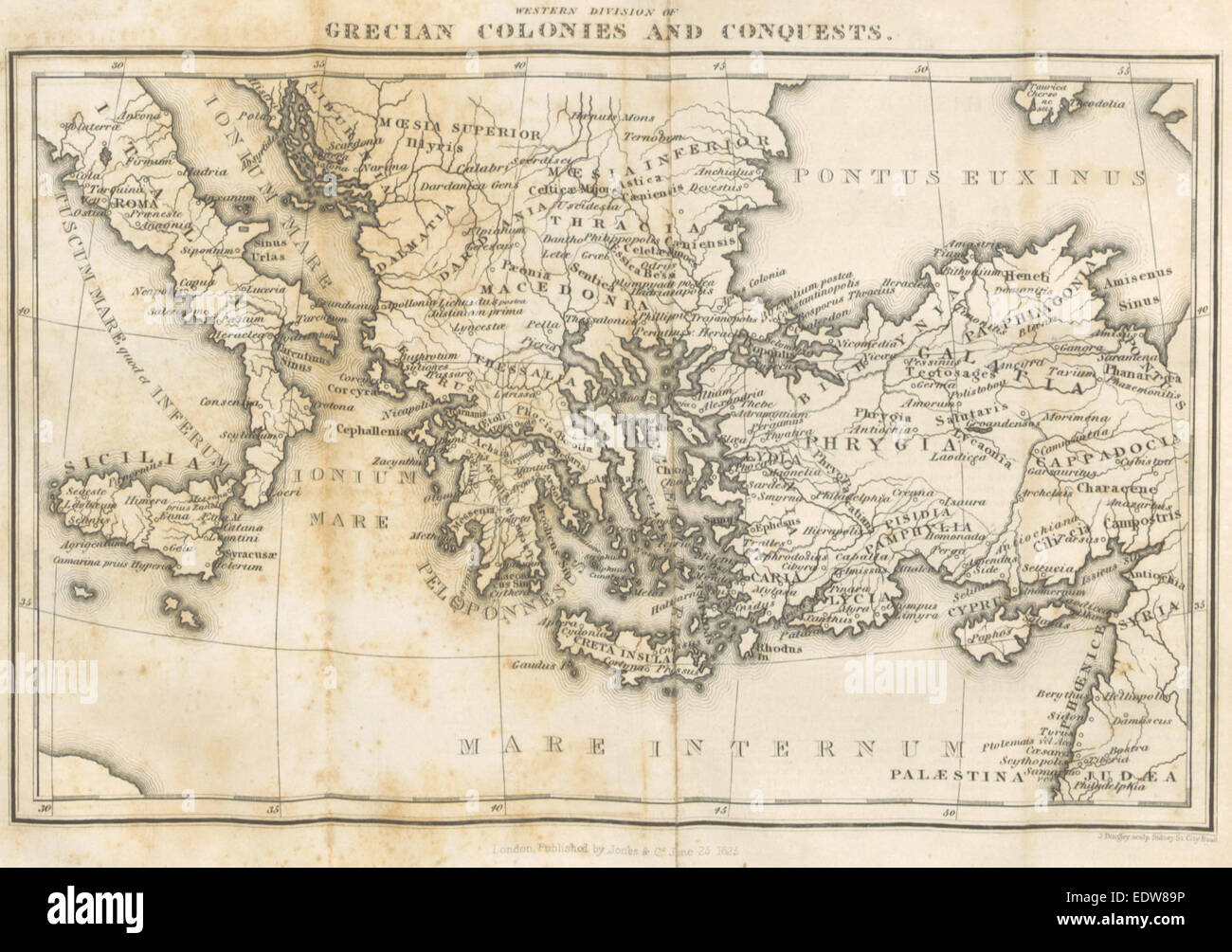 (1825) Mappa della divisione occidentale delle colonie greche e di conquiste Foto Stock
