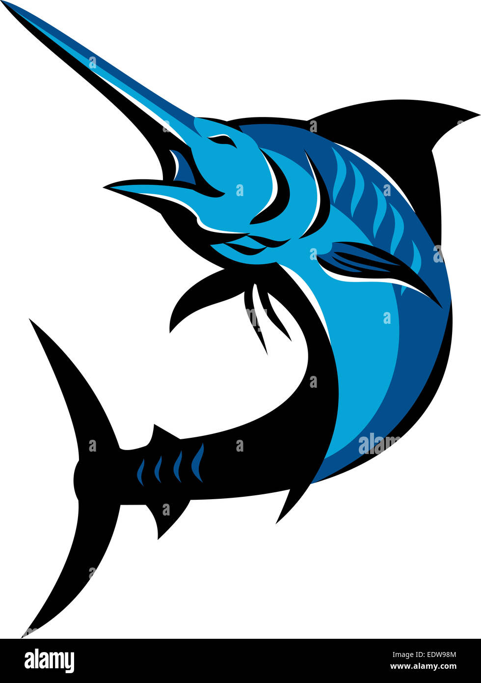 Illustrazione di un marlin azzurro Pesce saltando su isolato sfondo bianco fatto in stile retrò. Foto Stock