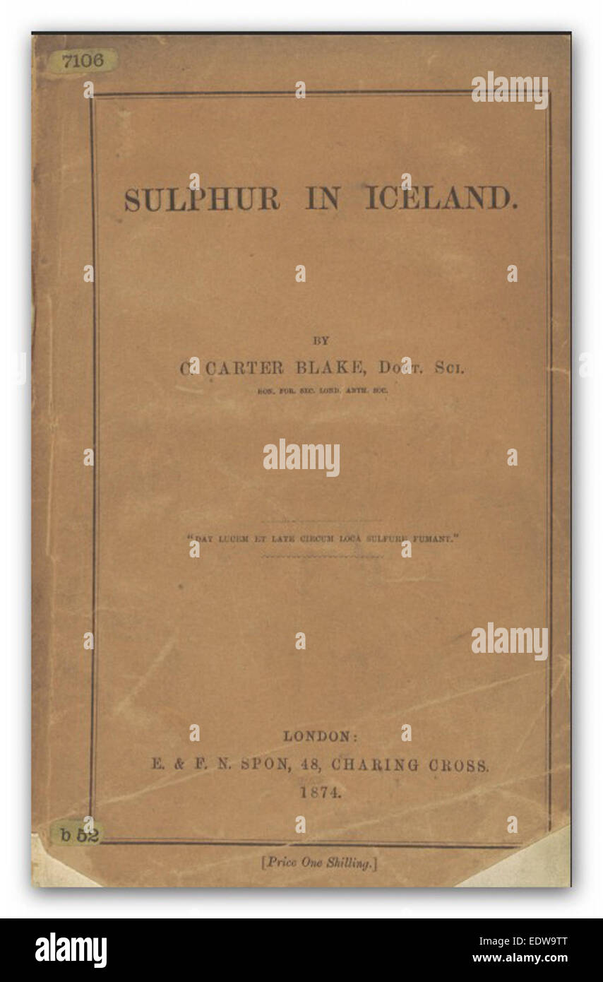 BLAKE(1874) di zolfo in Islanda (seconda edizione) Foto Stock