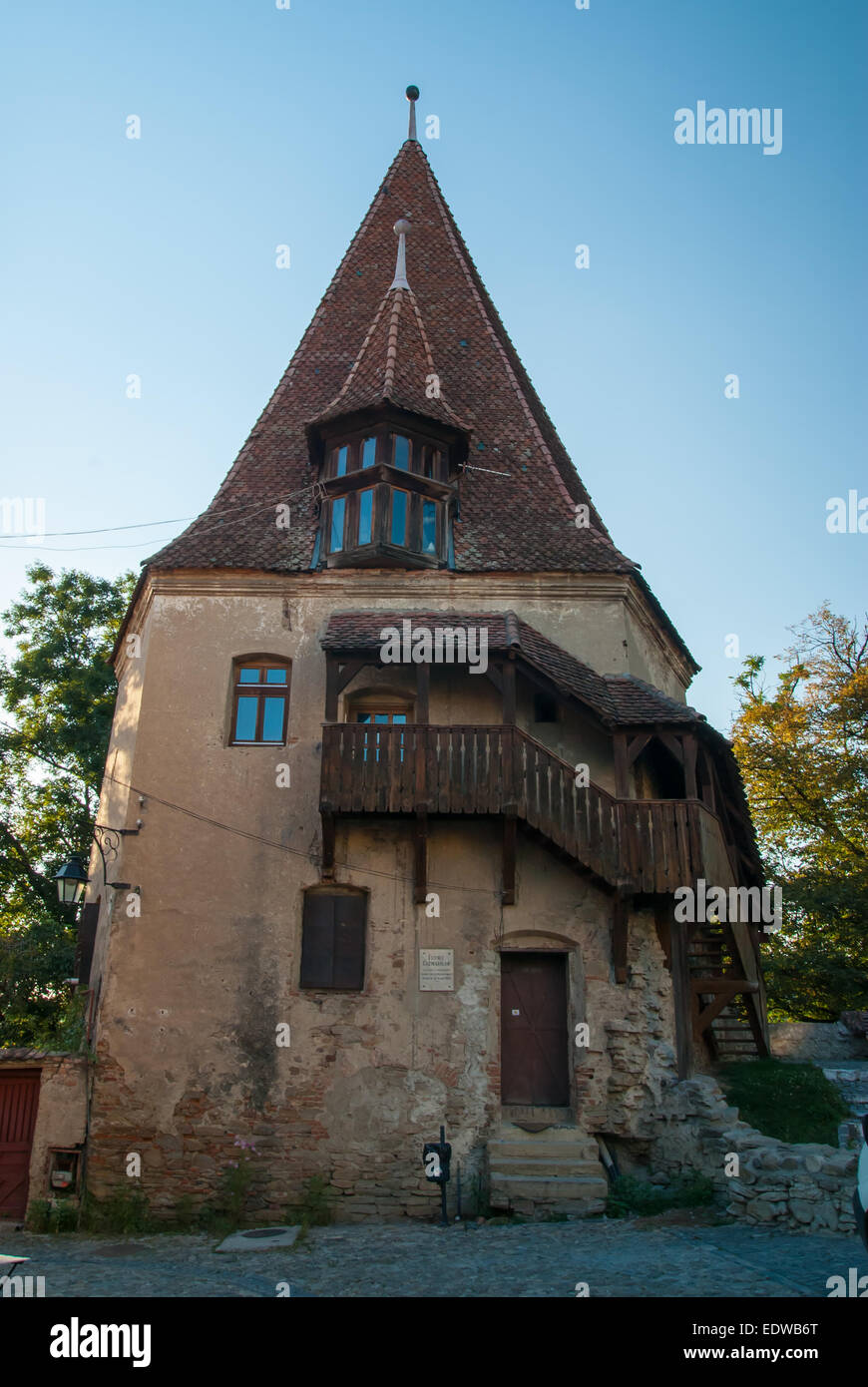Bella casa antica nel borgo medievale di Sighisoara. La contea di Brasov, Romania Foto Stock