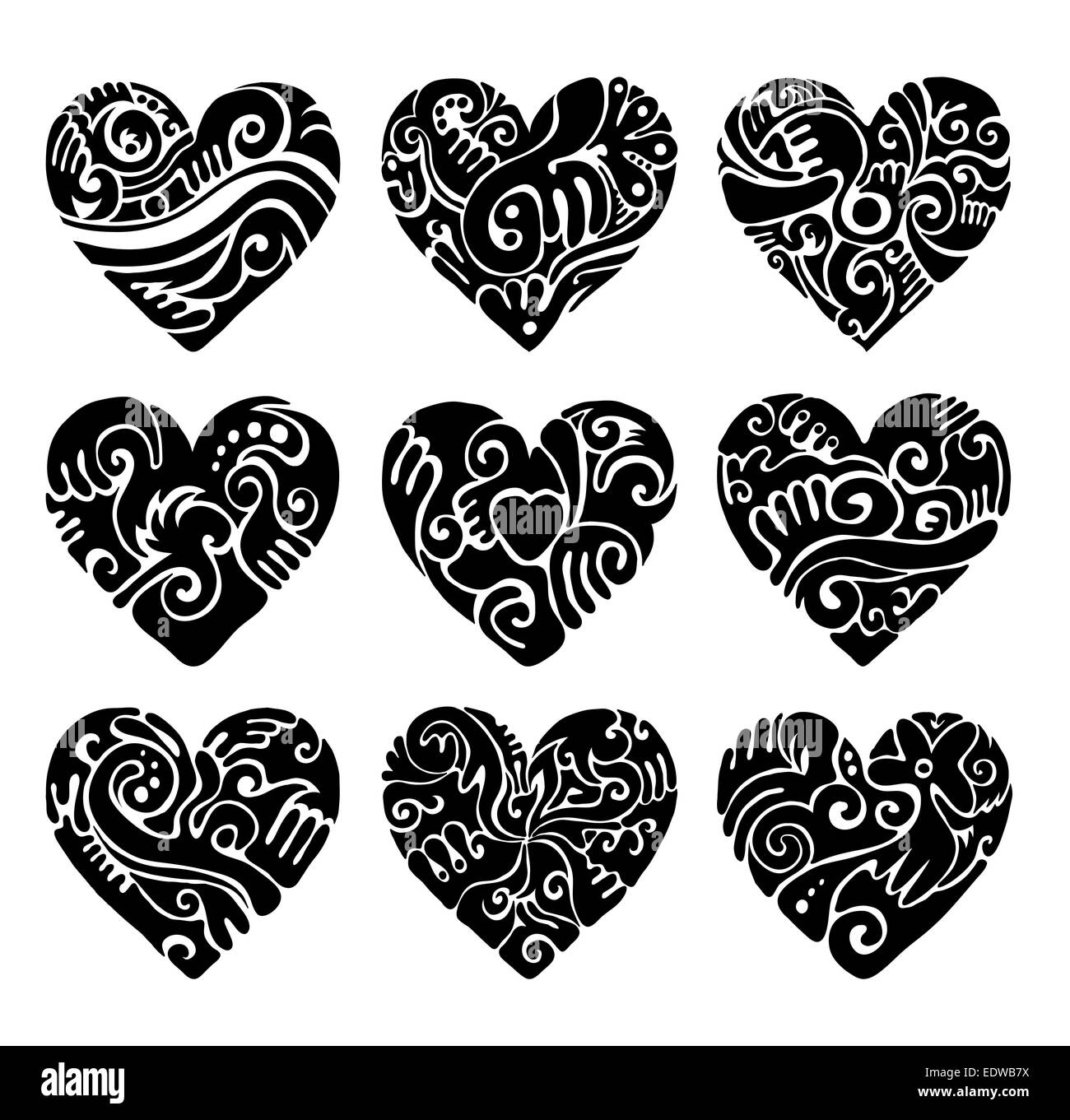 Vettore cuori tribali Foto Stock
