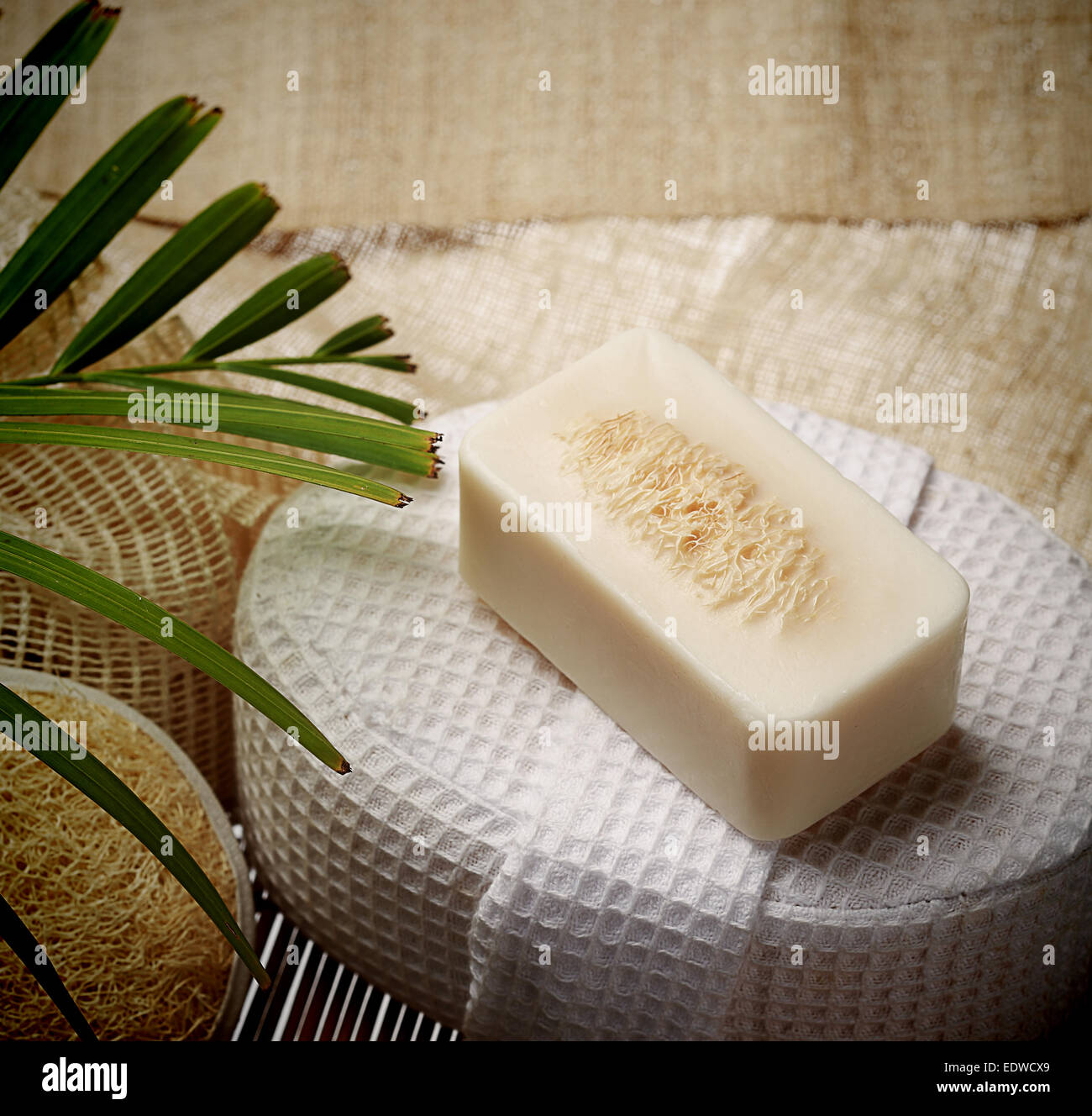La speciale sapone scrub su spa impostato per una pelle sana Foto Stock