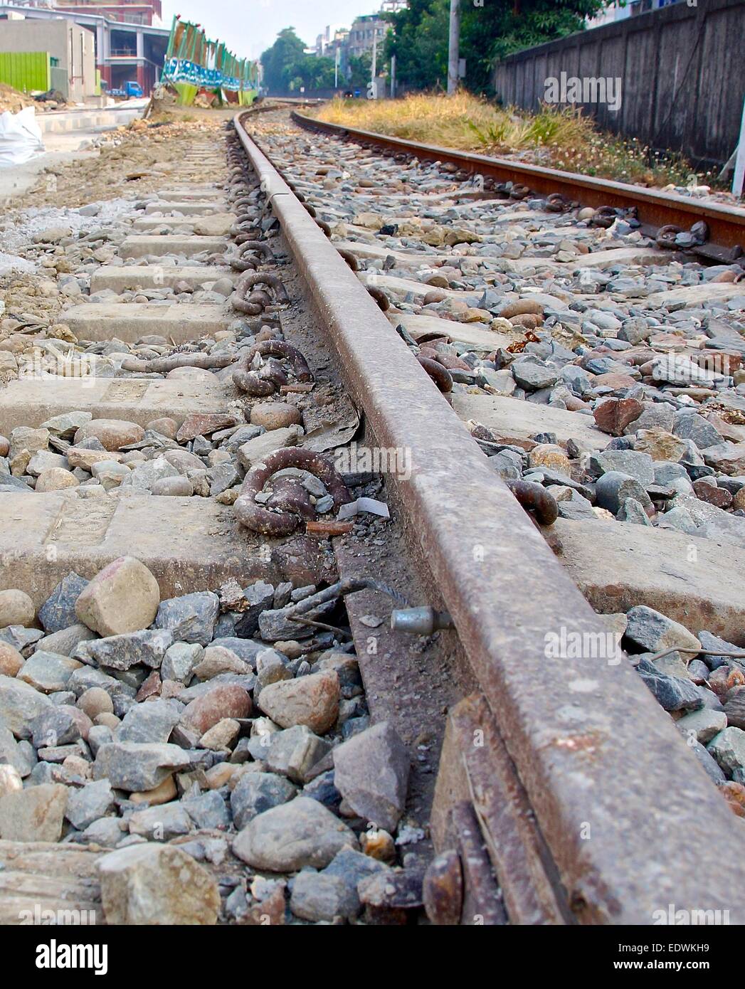 La vista ravvicinata del binario ferroviario in Taiwan Foto Stock