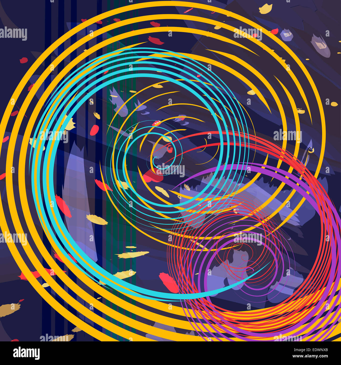 Abstract blot multicolore, schizzi e swirles sfondo. Immagine raster. Foto Stock