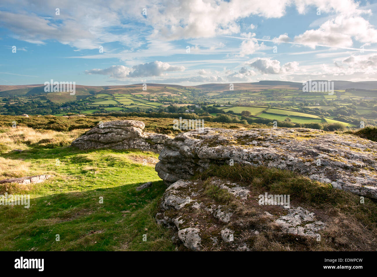 Vista dalla collina Meldon vicino a Chagford Parco Nazionale di Dartmoor Devon UK Foto Stock