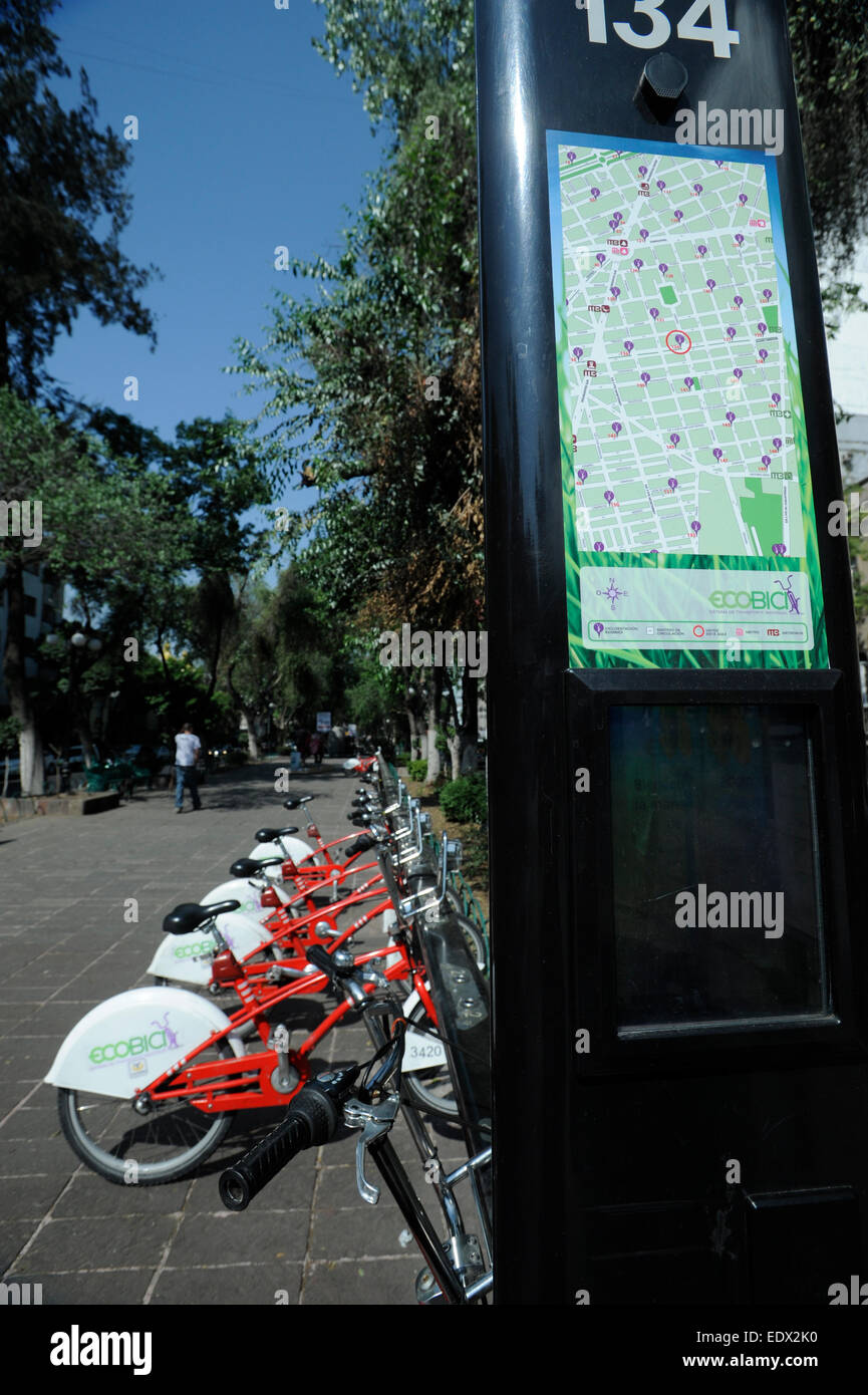 Ecobici biciclette a noleggio in Città del Messico, Messico Foto Stock