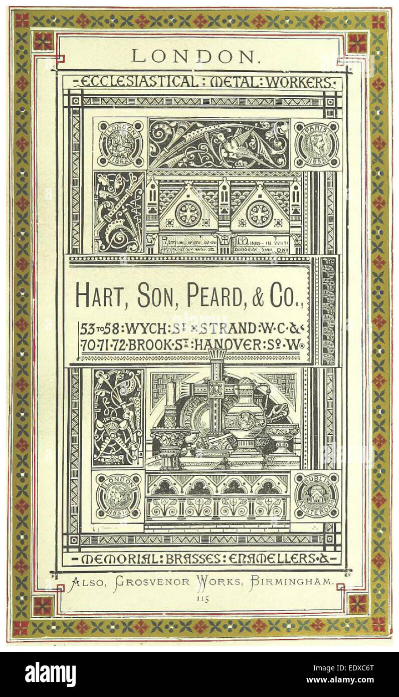 Questa pubblicità del XIX secolo da *London Illustrated* presenta gli affari di Hart, Son, Peard & Co. L'annuncio riflette le attività commerciali e di vendita al dettaglio dell'epoca, offrendo una visione del panorama imprenditoriale di Londra. Foto Stock