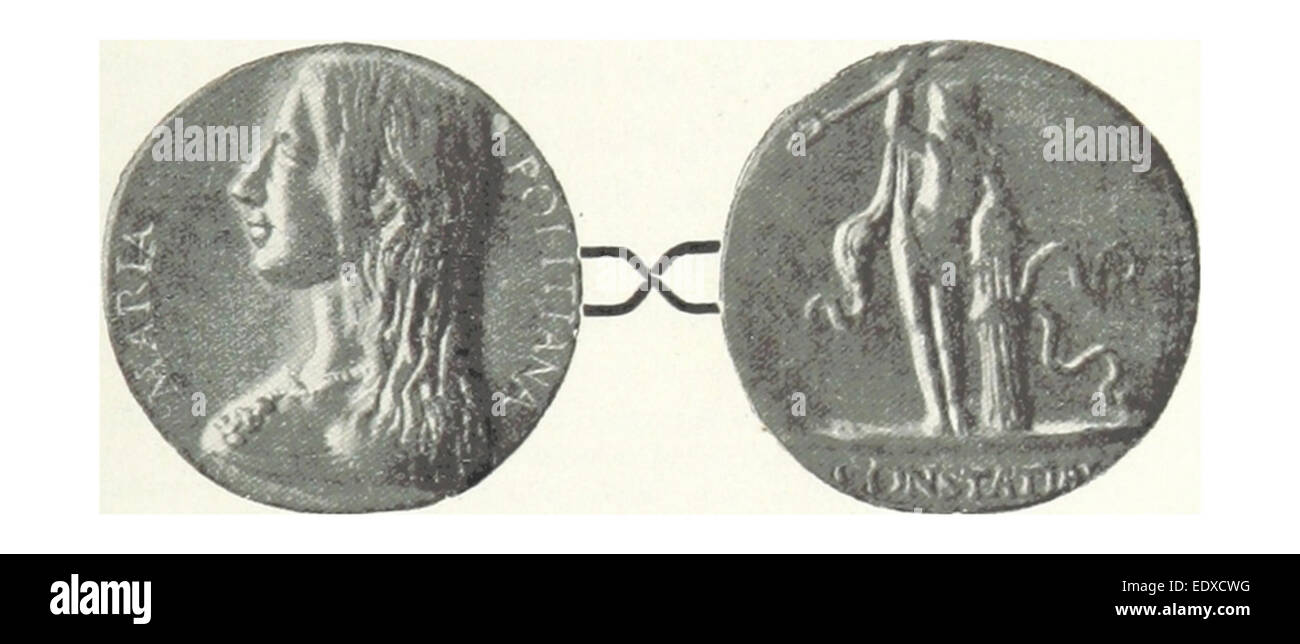 Un'immagine del 1897 che mostra la Medaglia di Maria Poliziana, forse commemorando un evento o un individuo. L'immagine mostra il design e i dettagli della medaglia. Foto Stock