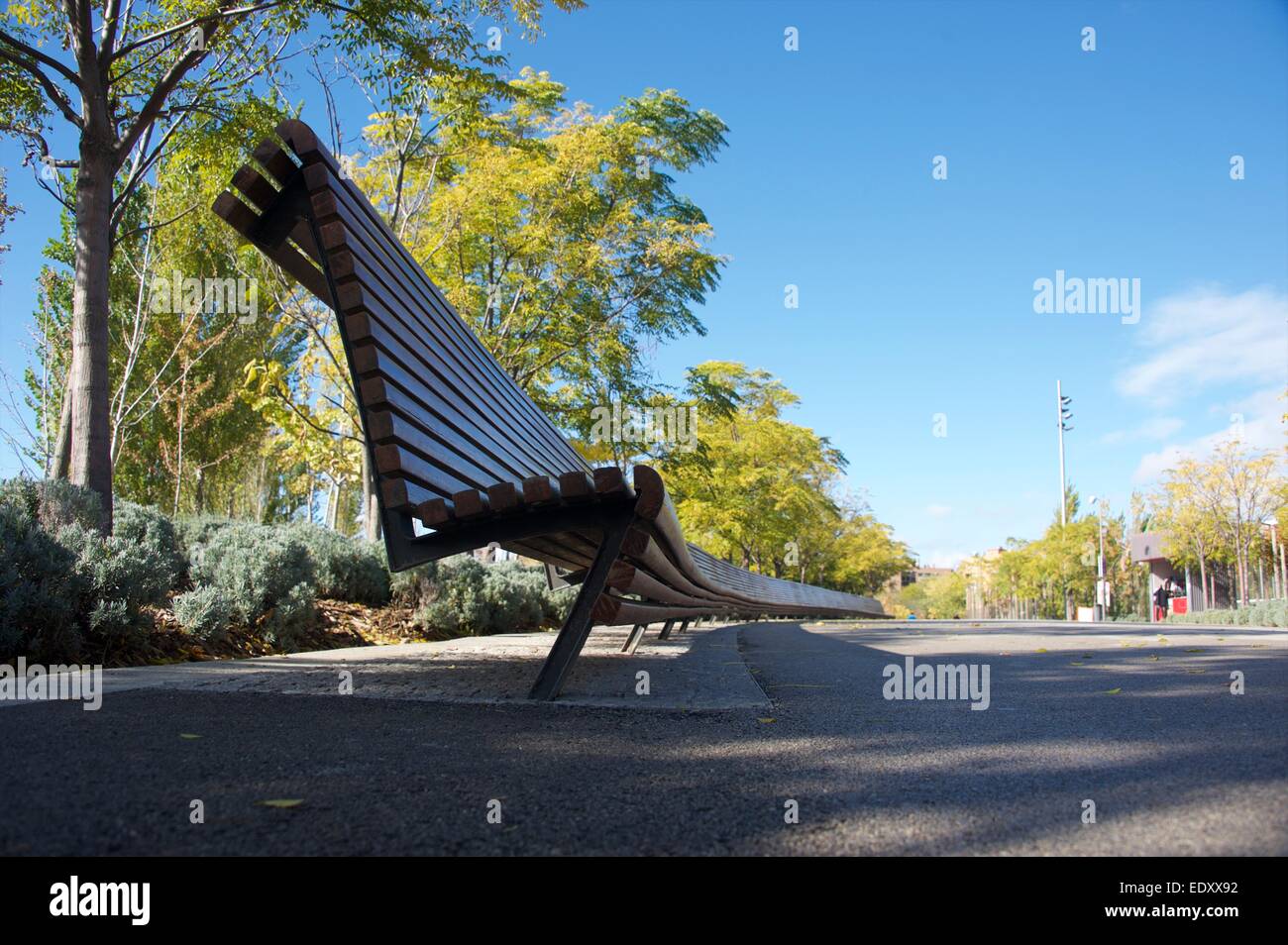 Panchina al Madrid Rio Foto Stock