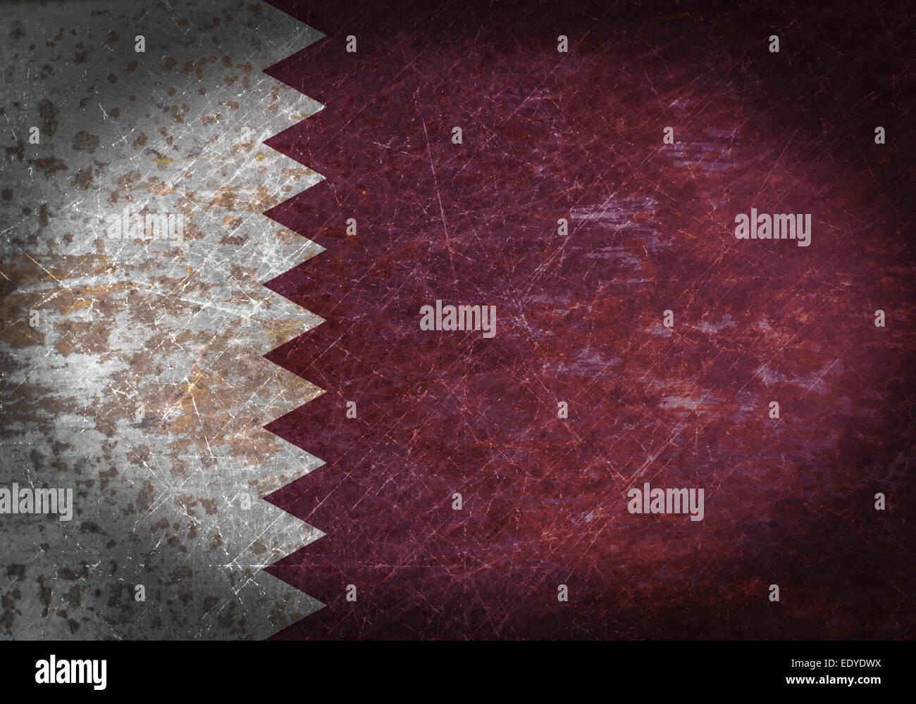 Il vecchio metallo arrugginito segno con un flag - Qatar Foto Stock