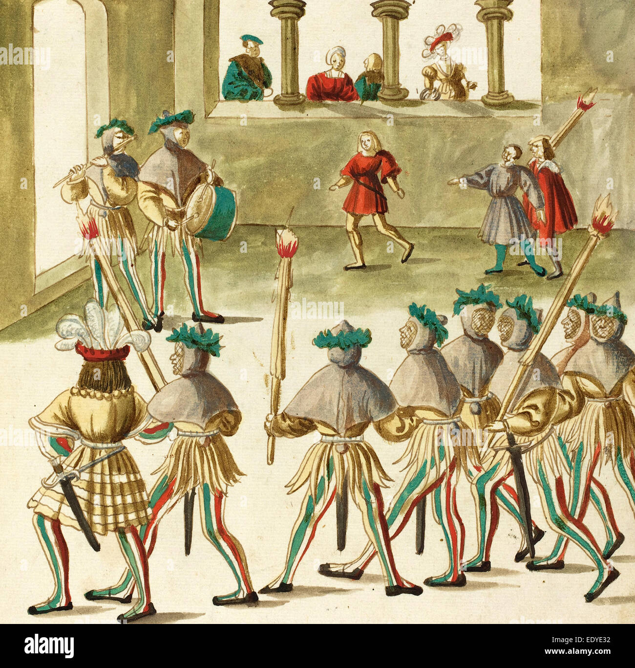 Il tedesco del XVI secolo, Masquerade, c. 1515, a penna e inchiostro bruno con acquarello su carta vergata Foto Stock